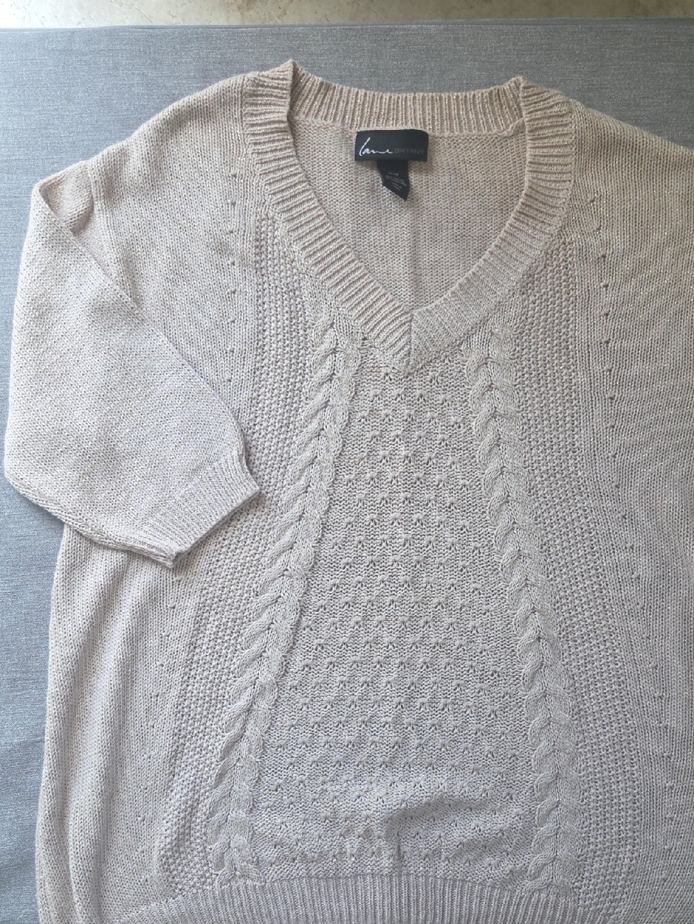 Lane Bryant Neutral Beige V-Neck Cable Knit Sweater